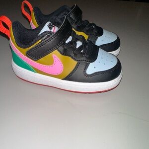 Nike Kids' Black, Pink, and Yellow Sneakers Court Borough Low Recraft